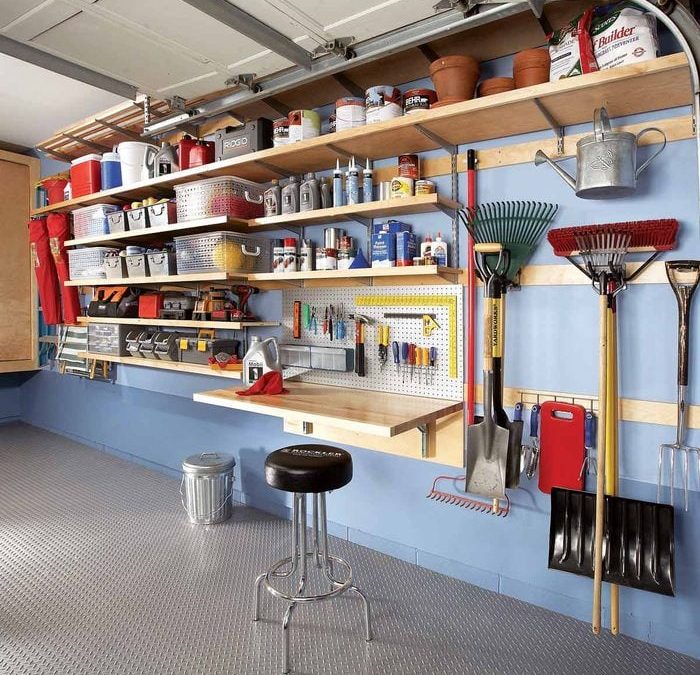Durable garage storage cabinets and workbench